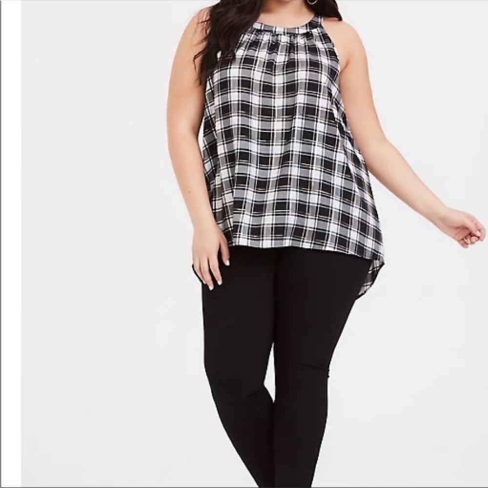 NEW Torrid Black And White Plaid Georgette Top With Gold accents Size 3X
